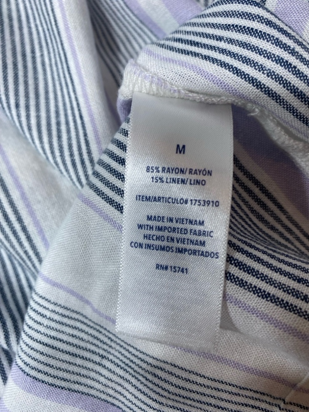Splendid Purple and White Striped Linen Blend V-Neck Blouse Women’s Size Medium - Picture 7 of 8